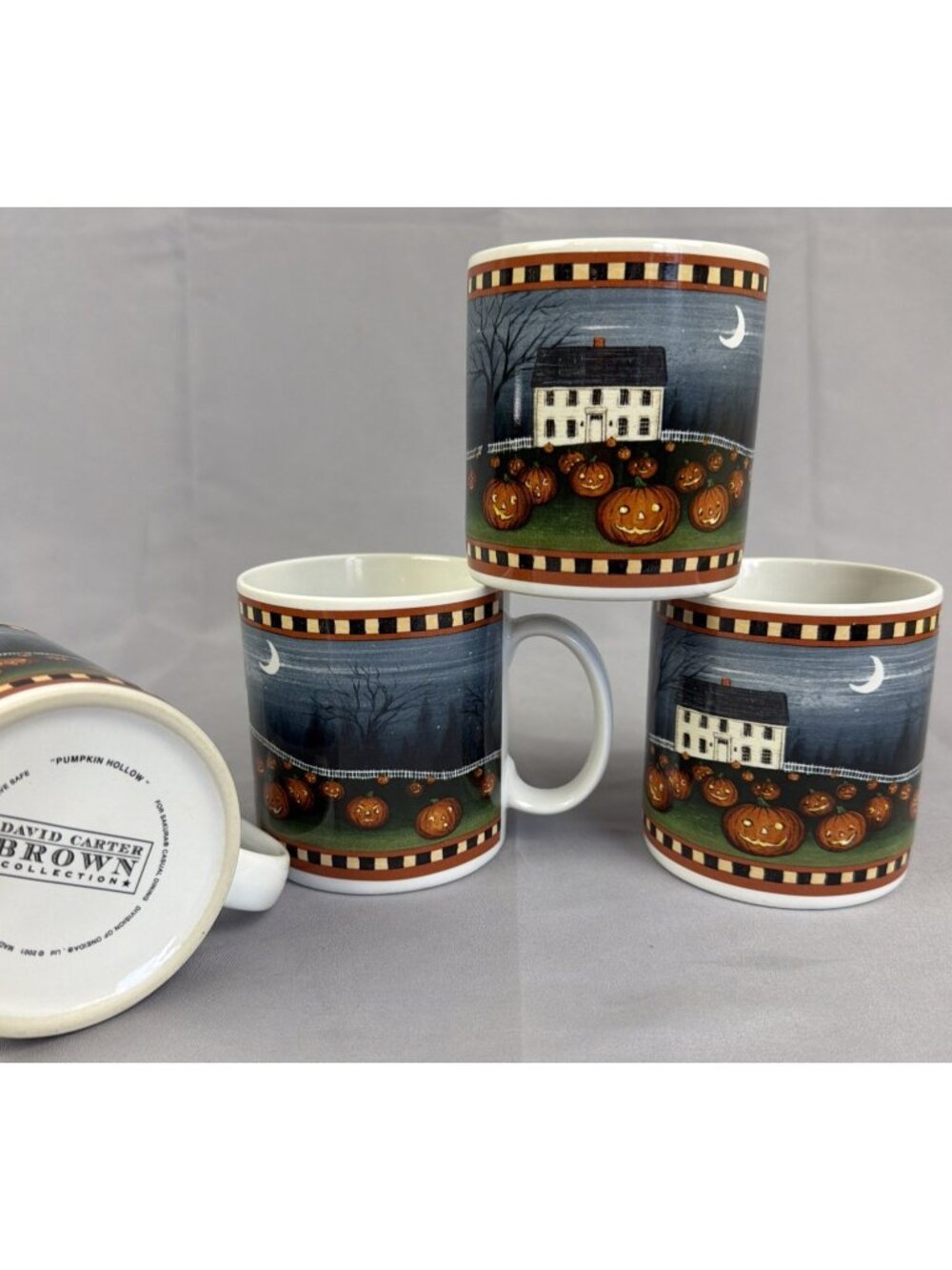 Set 4 Sakura PUMPKIN HOLLOW 12oz Coffee Mug Cup Halloween David Carter Brown VTG
